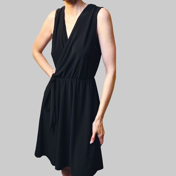 Tash + Sophie Black‎ Sleeveless Faux Wrap Dress – Size Small – Made in USA - Picture 1 of 11